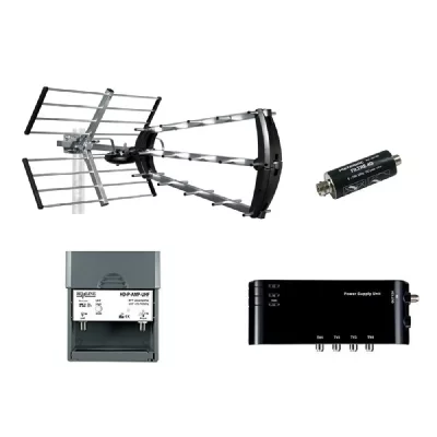 METRONIC Antenne dExt&eacute;rieure - Trinappe - HD4K - 26dB - Pr&eacute;amplificateur - 4 Sorties