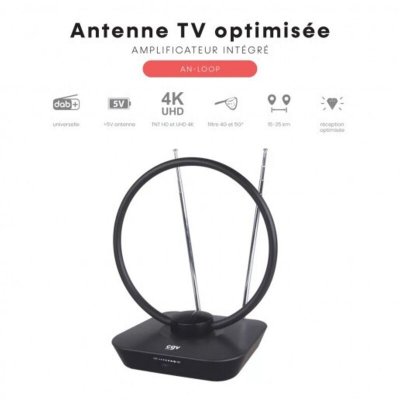 ME Antenne int&eacute;rieure TV Num&eacute;rique TNT VHF UHF Radio Full HD AN-LOOP - Filtre 5G, Amplifi&eacute;e