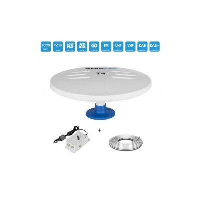 ME Antenne Omni VHF UHF FM Ext&eacute;rieur T4 HD 40dB 5/12V Blanc - Bateau Caravane Camping Car