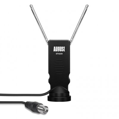 AUGUST Antenne tv int&eacute;rieur tnt hd t&eacute;l&eacute;scopique - dta220 - ventouse autocollant discr&egrave;te uhf / vhf - noir