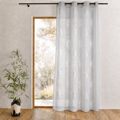 ANTIGUA Voilage Etamine Imprim&eacute; M&eacute;tal - Gris - H 140 x L 240 cm