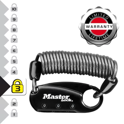 MASTER LOCK Antivol c&acirc;ble &agrave; code Masterlock 90cm pour casque et sac