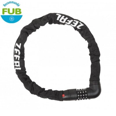 Antivol velo chaine a combinaison zefal m12 code diam 8mm l0 80m noir