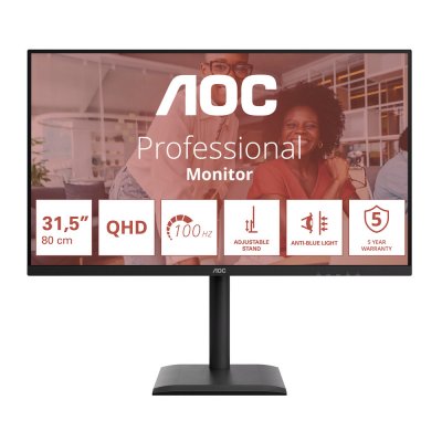 AOC  E4 Q32E4U, 80 cm (31.5'), 2560 x 1440 pixels, Quad HD, LED, 4 ms, Noir