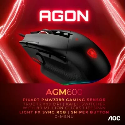 AOC  Souris AGM600 Filaire Ergo 10 Boutons Droitier RGB Gaming