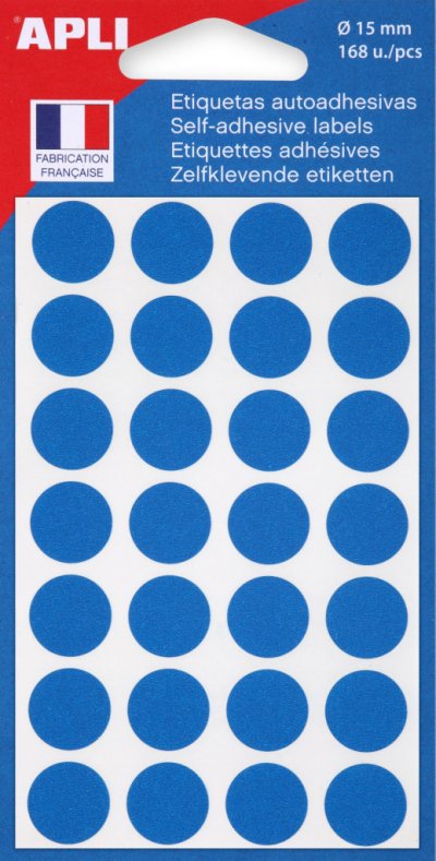 AGIPA APLI 111842Pastille Adh&eacute;sive 15mm Pochette de 168 BLEU