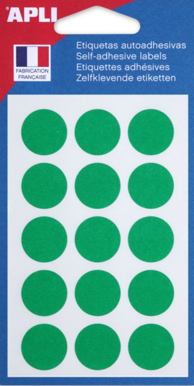 AGIPA APLI 111965 - Pochette de 90 pastilles de couleur verte &Oslash; 19 mm