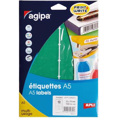 APLI  114351 - Etui de 120 &eacute;tiquettes multi-usage verte 32 x 70 mm