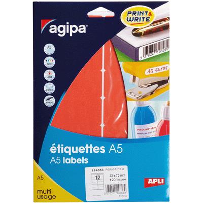 AGIPA APLI 114353 - Etui de 120 &eacute;tiquettes multi-usage rouge 32 x 70 mm
