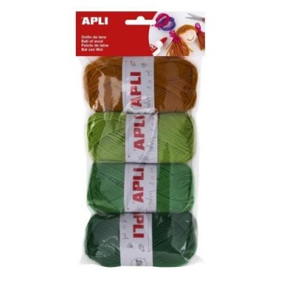 APLI  946051 - Pelote de fils &agrave; tricoter 4 unit&eacute;s 50g, tons verts