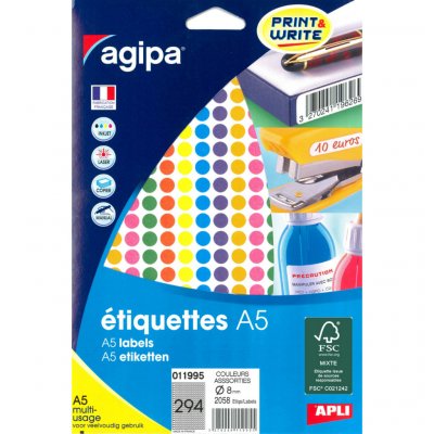 APLI -AGIPA 011995 Pastille adh&eacute;sive ETUI A5 2058 ETQ COUL/ASSOR 8MM