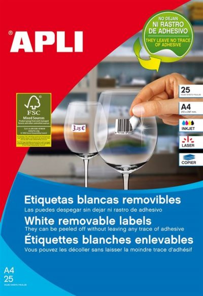 APLI  &Eacute;tiquettes Blanches Amovibles 35,6 x 16,9 mm 25 Feuilles
