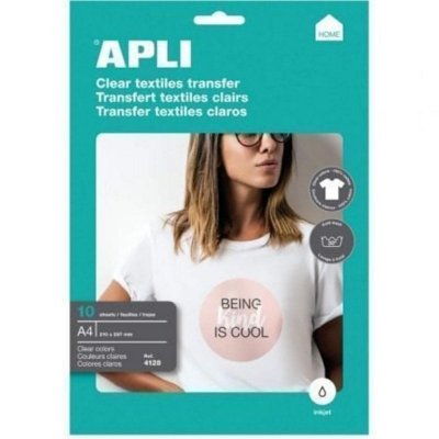 APLI  Paper Transfer Paper - Papier Transferts Sur T-Shirt - Blanc - A4 (210 X 297 Mm) 10 Feuille(S)
