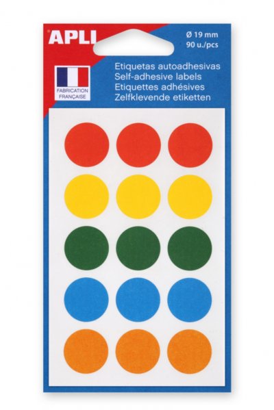 AGIPA APLI Pastilles adh&eacute;sives &Oslash; 19 mm Assorties - 100088 - Pochette de 90