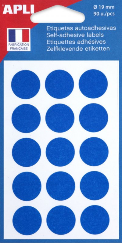 AGIPA APLI Pastilles adh&eacute;sives &Oslash; 19 mm Bleu - 111962 - Pochette de 90