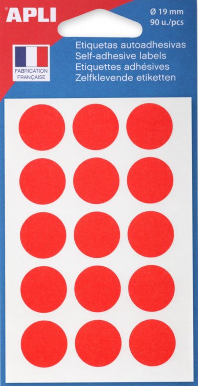 AGIPA APLI Pastilles adh&eacute;sives &Oslash; 19 mm Rouge - 111964 - Pochette de 90
