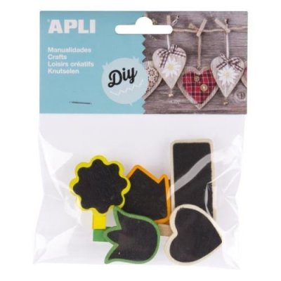 APLI  Sachet De 5 Mini Pinces En Bois Ardoise - Formes Assorties