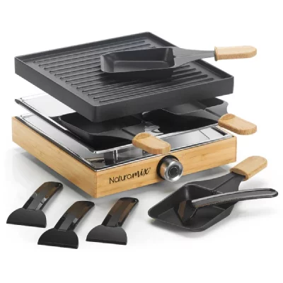 NATURAMIX Appareil &agrave; raclette 4 personnes 750w + grill - RACWOOD4 - 