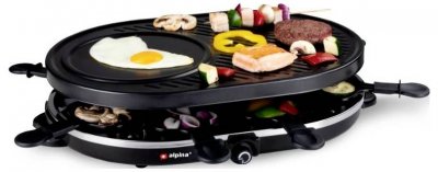ALPINA Appareil &agrave; raclette 8 personnes 1200W Grill + Raclette Rev&ecirc;tement Anti-adh&eacute;sif