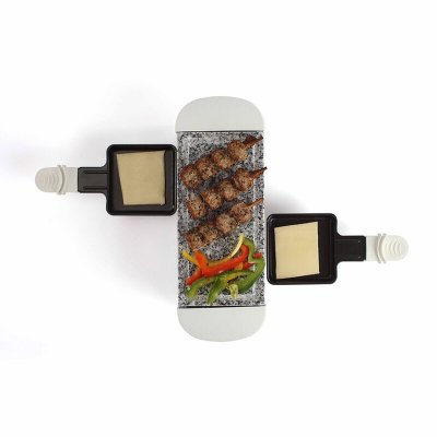 LIVOO Appareil &agrave; raclette blanc 2 personnes + 2 caquelons - 350W - plateau amovible en granite