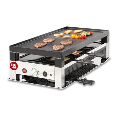SOLIS Appareil &agrave; raclette et &agrave; pierrade -  791 - 5 en 1 pour 8 personnes - Argent/Noir