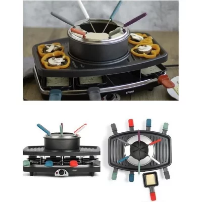 LIVOO Appareil &agrave; raclette, gril et fondue et Plaque &agrave; griller antiadh&eacute;sif  Convient pour 8 personnes