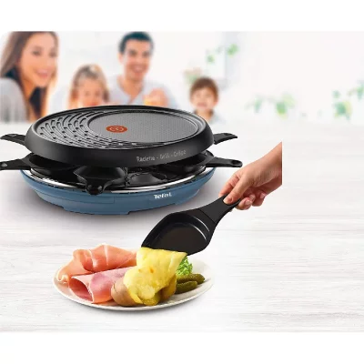 TEFAL Appareil &agrave; raclette multifonctions 3 en 1 pour 8 personnes 1050w noir bleu
