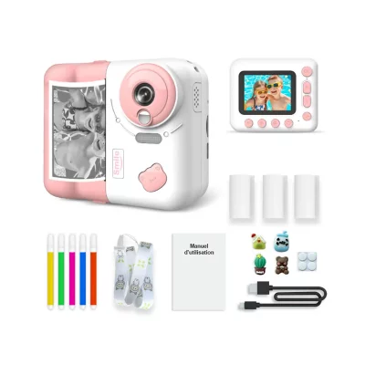 AVIZAR Appareil Photo 48 MP Instakid pour Enfant avec Impression et Filtres  Blanc / Rose