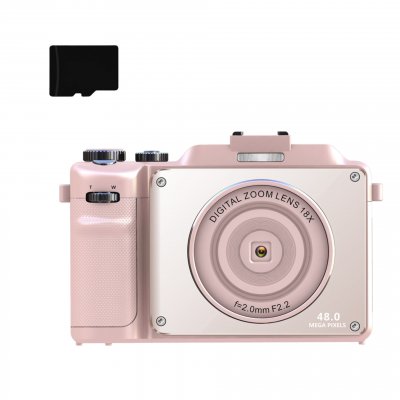 INF Appareil photo &agrave; double objectif num&eacute;rique 4K 48MP avec zoom 18X et carte 32 Go Pink