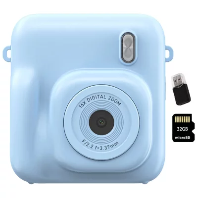 SZSMART Appareil Photo &agrave; Impression Instantan&eacute;e Enfant DC506 48MP 1080P Double Objectif Bleu