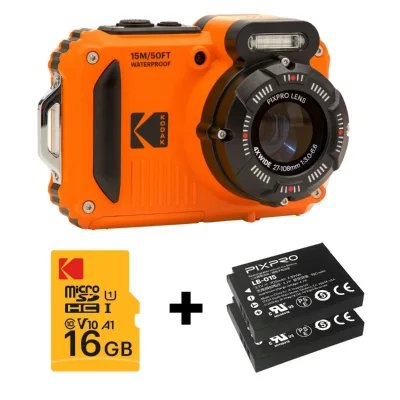 KODAK Appareil photo Compact WPZ2 Orange + 1 Batterie + Carte 16 Go 