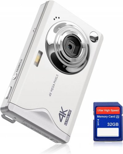  Appareil Photo Num&eacute;rique 4K 48MP FHD - Zoom 16x - Ecran 3,0"" - Compact - Carte 32GB Offerte - Blanc