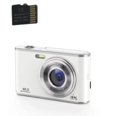 INF Appareil photo num&eacute;rique 4K 48MP Webcam zoom 16x avec carte m&eacute;moire de 32 Go Argent