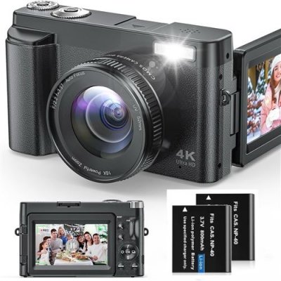  Appareil Photo Num&eacute;rique 4K - NEOZHOU - 48MP - Zoom 16x - &Eacute;cran 180&deg; - 2 Batteries
