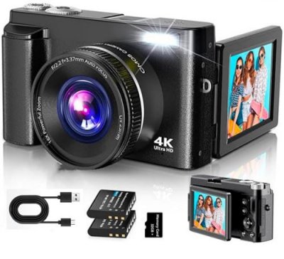  Appareil Photo Num&eacute;rique 4K - NEOZHOU - 48MP - Zoom 16x - Ecran 180&deg; - 32GB + 2 Batteries