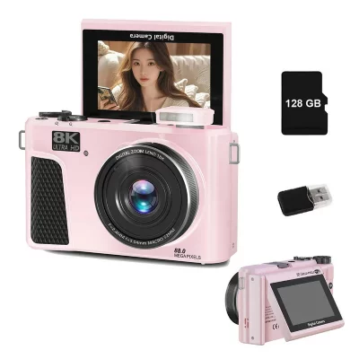 VURAHOME Appareil Photo Num&eacute;rique Vlog  WD3 8K 88MP WiFi &Eacute;cran 3"" Rotatif 180&deg; 128Go Rose