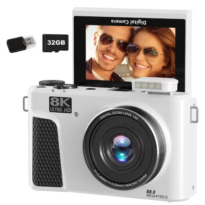 VURAHOME Appareil Photo Num&eacute;rique Vlog  WD3 8K 88MP WiFi &Eacute;cran 3"" Rotatif 180&deg; 32Go Blanc