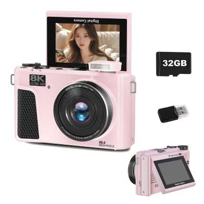 VURAHOME Appareil Photo Num&eacute;rique Vlog  WD3 8K 88MP WiFi &Eacute;cran 3"" Rotatif 180&deg; 32Go Rose