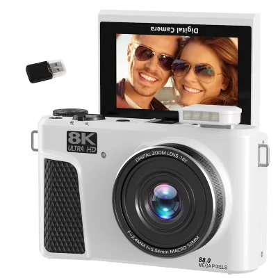 VURAHOME Appareil Photo Num&eacute;rique Vlogging  WD3 8K 88MP WiFi &Eacute;cran 3"" Rotatif 180&deg; Blanc