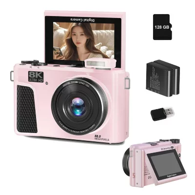 VURAHOME Appareil Photo Num&eacute;rique  WD3 8K 88MP WiFi &Eacute;cran 3"" 128Go 2 Batteries Rose