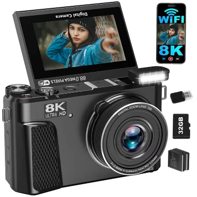 VURAHOME Appareil Photo Num&eacute;rique  WD3 8K 88MP WiFi &Eacute;cran 3"" 32Go 2 Batteries Noir