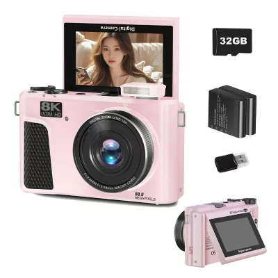 VURAHOME Appareil Photo Num&eacute;rique  WD3 8K 88MP WiFi &Eacute;cran 3"" 32Go 2 Batteries Rose