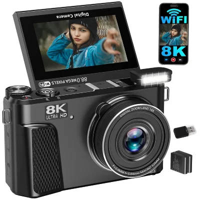 VURAHOME Appareil Photo Num&eacute;rique  WD3 8K 88MP WiFi &Eacute;cran 3"" Rotatif 180&deg; 2 Batteries Noir