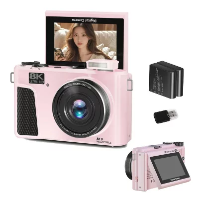 VURAHOME Appareil Photo Num&eacute;rique  WD3 8K 88MP WiFi &Eacute;cran 3"" Rotatif 180&deg; 2 Batteries Rosa