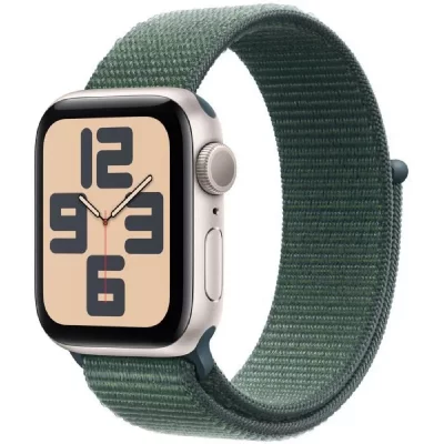Apple Watch SE GPS 40 mm Bo&icirc;tier en Aluminium Lumi&egrave;re Stellaire avec Boucle Sport Vert lacustre 