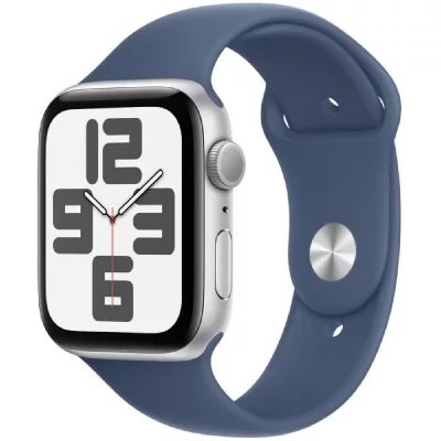 Apple Watch SE GPS 44 mm Bo&icirc;tier en Aluminium Argent avec Bracelet Sport Denim M/L 