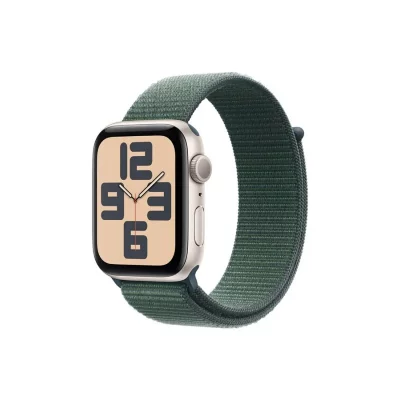 Apple Watch SE GPS 44 mm Bo&icirc;tier en Aluminium Lumi&egrave;re Stellaire avec Boucle Sport Vert lacustre 
