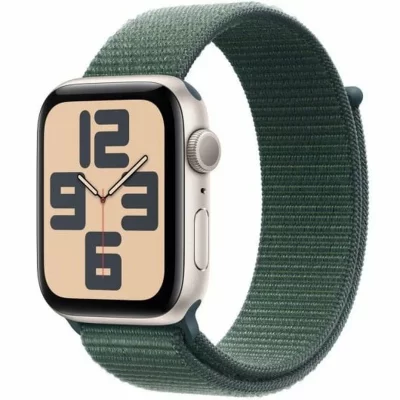 Apple Watch SE GPS 44 mm Bo&icirc;tier en aluminium Starlight avec boucle Sport vert lac