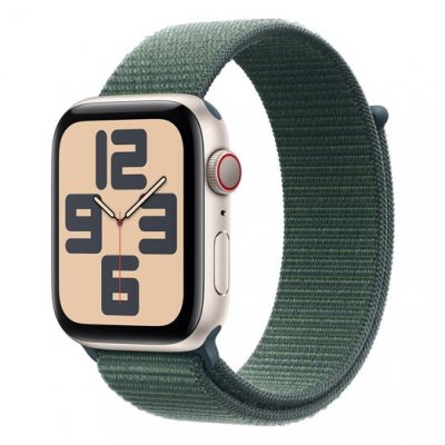 Apple Watch SE GPS+Cellular 44 Alu. Lumi&egrave;re stellaire Boucle Sport Vert lacustre