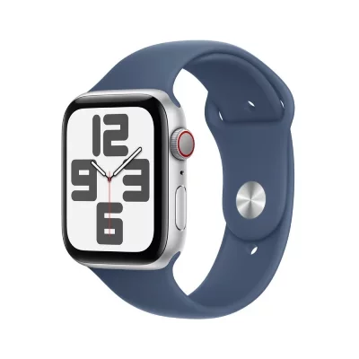 Apple Watch SE GPS + Cellular 44 mm Bo&icirc;tier en Aluminium Argent avec Bracelet Sport Denim M/L 